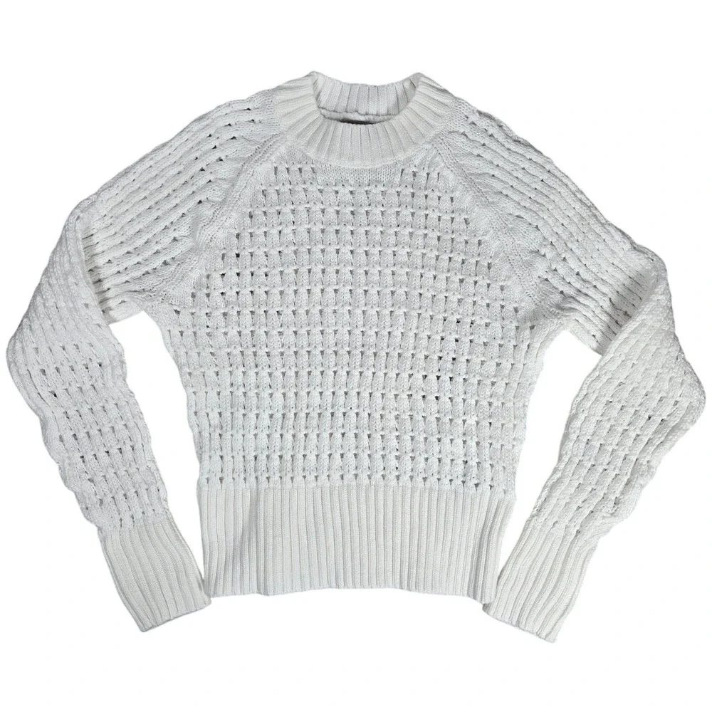 J. Crew Pointelle Crewneck Sweater in White‎ S BZ498